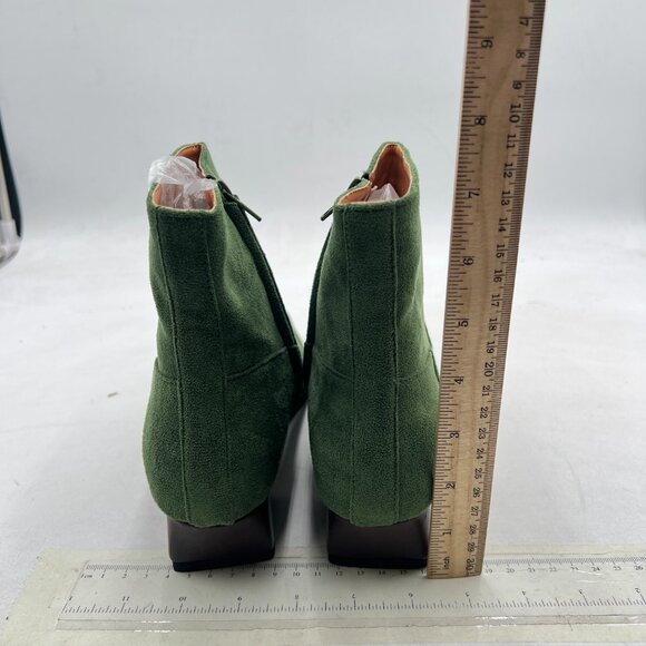 Green Suede Square Toe Ankle Booties Comfy Chunky Low Heel Side Zipper Shoes - Picture 4 of 7